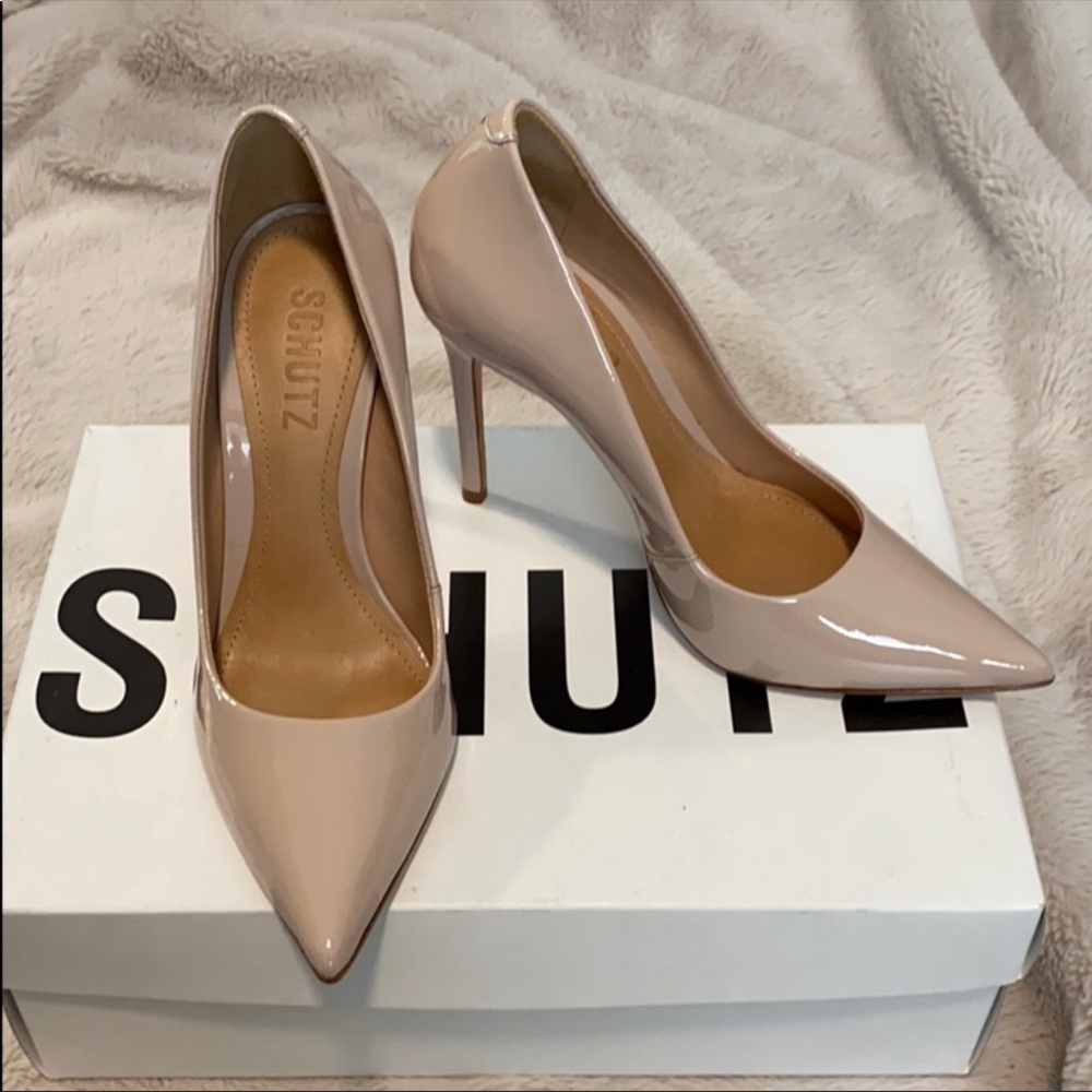 SCHUTZ Nude Patent Leather Heels